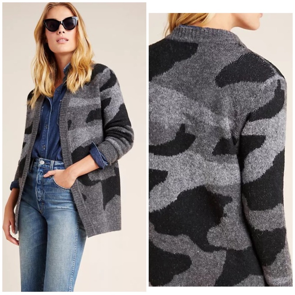 Anthropologie Moth Camo Knit Open Front Cardigan Cozy Sweater Size S EUC